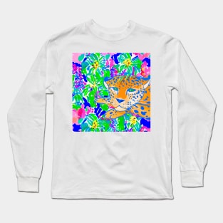 Leopard in the jungle watercolor Long Sleeve T-Shirt